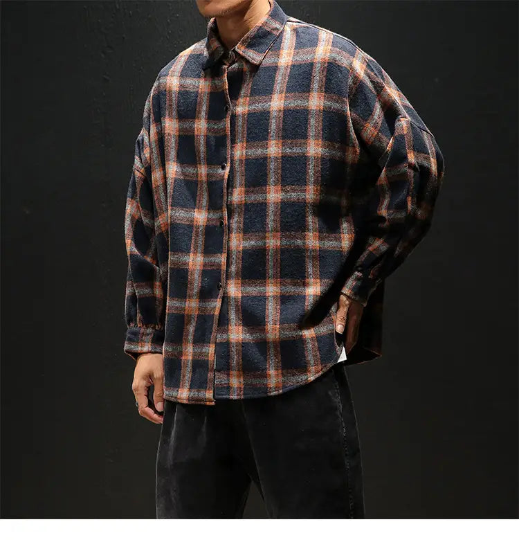 Plaid casual long sleeve shirt men