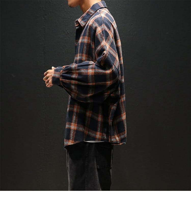 Plaid casual long sleeve shirt men