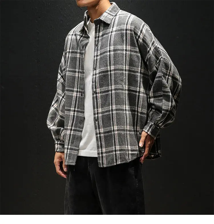Plaid casual long sleeve shirt men