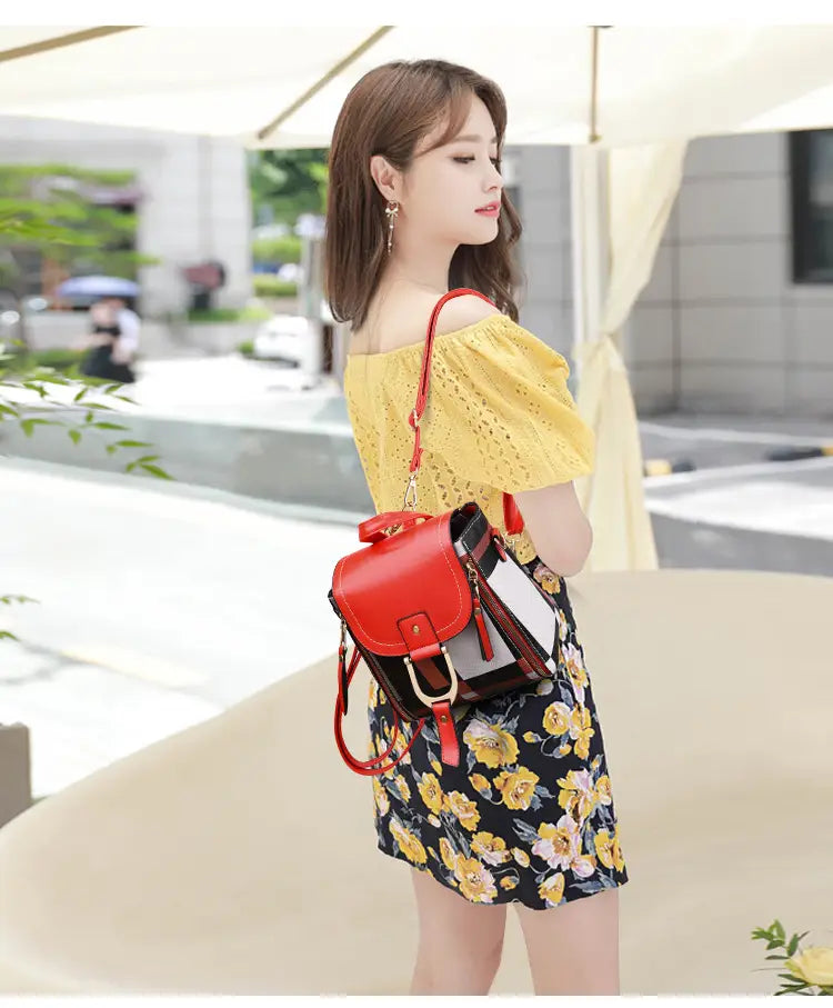 Women Grid Backpacks Female School Bag Girls Travel Bag