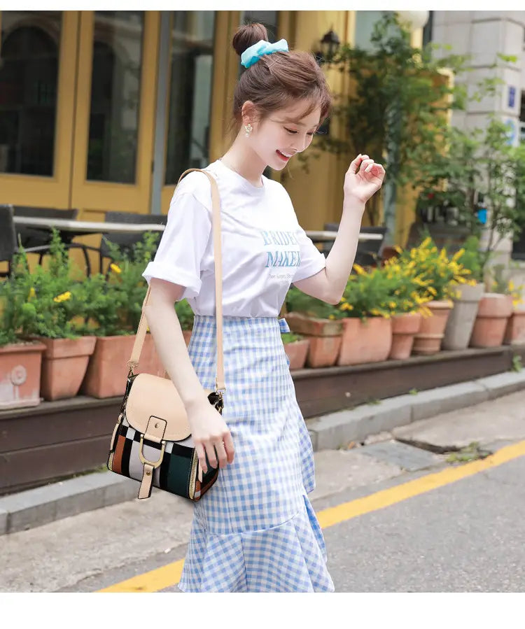 Women Grid Backpacks Female School Bag Girls Travel Bag