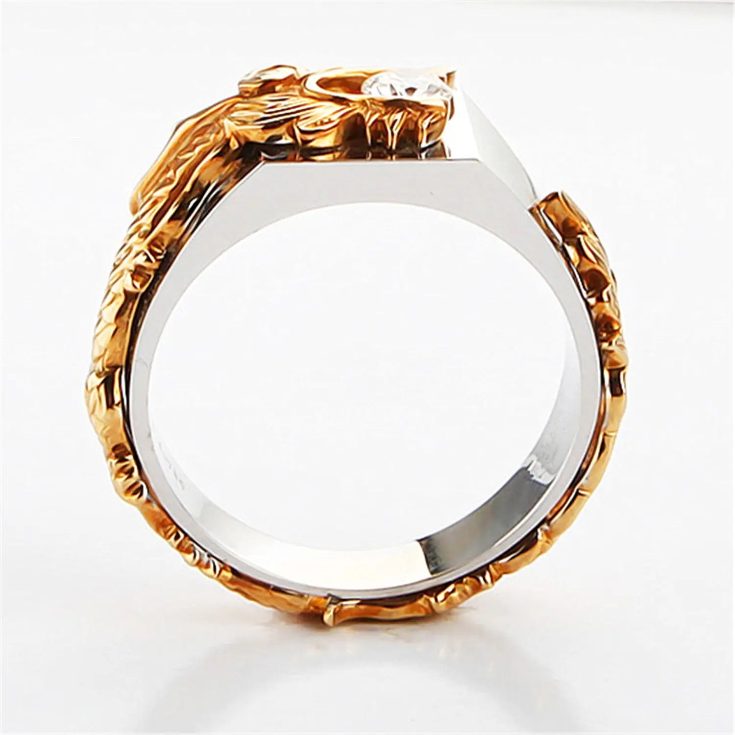 New Men’s Domineering Dragon Pattern Two-color Zircon Rhinestone Ring Fashion Punk Hip Hop
