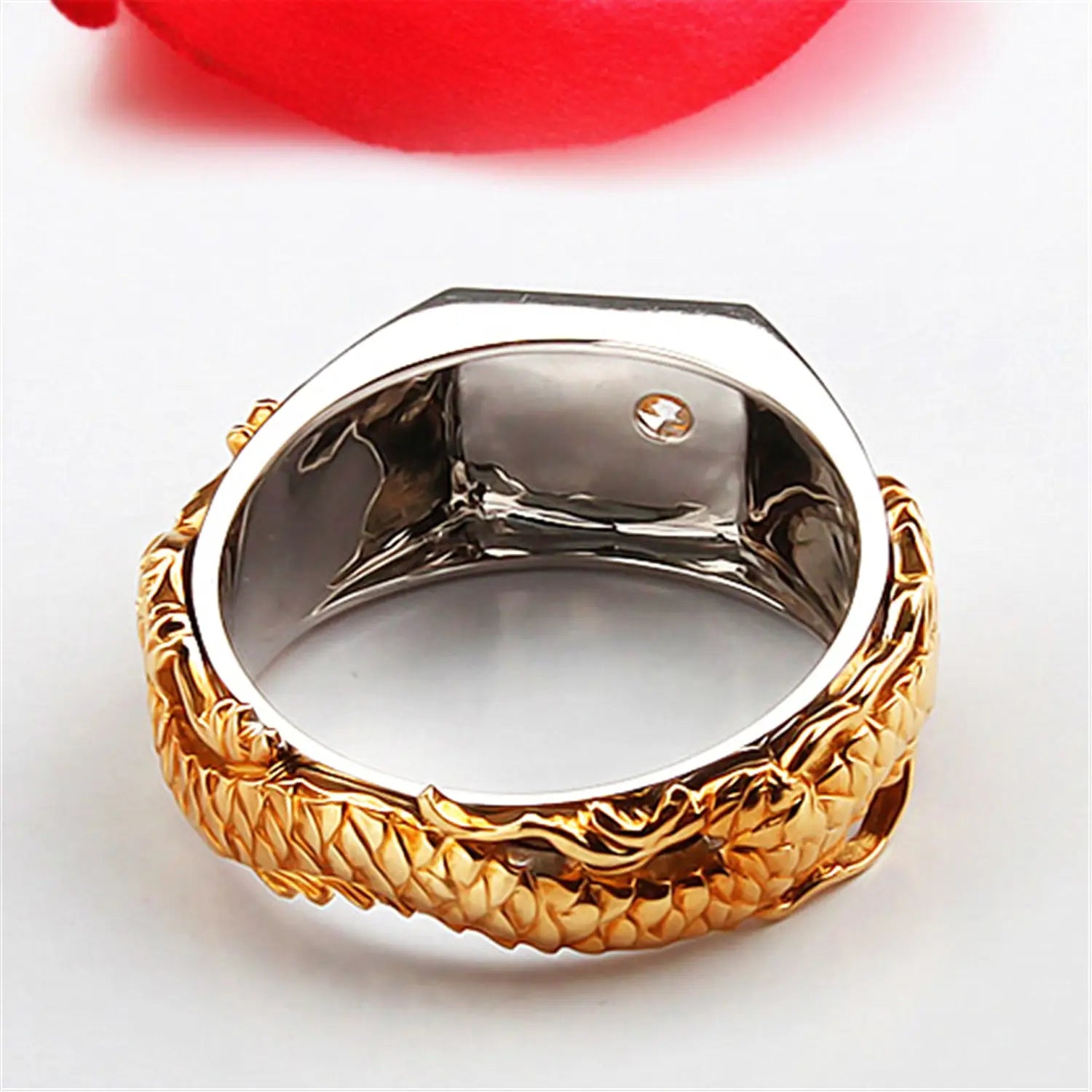 New Men’s Domineering Dragon Pattern Two-color Zircon Rhinestone Ring Fashion Punk Hip Hop