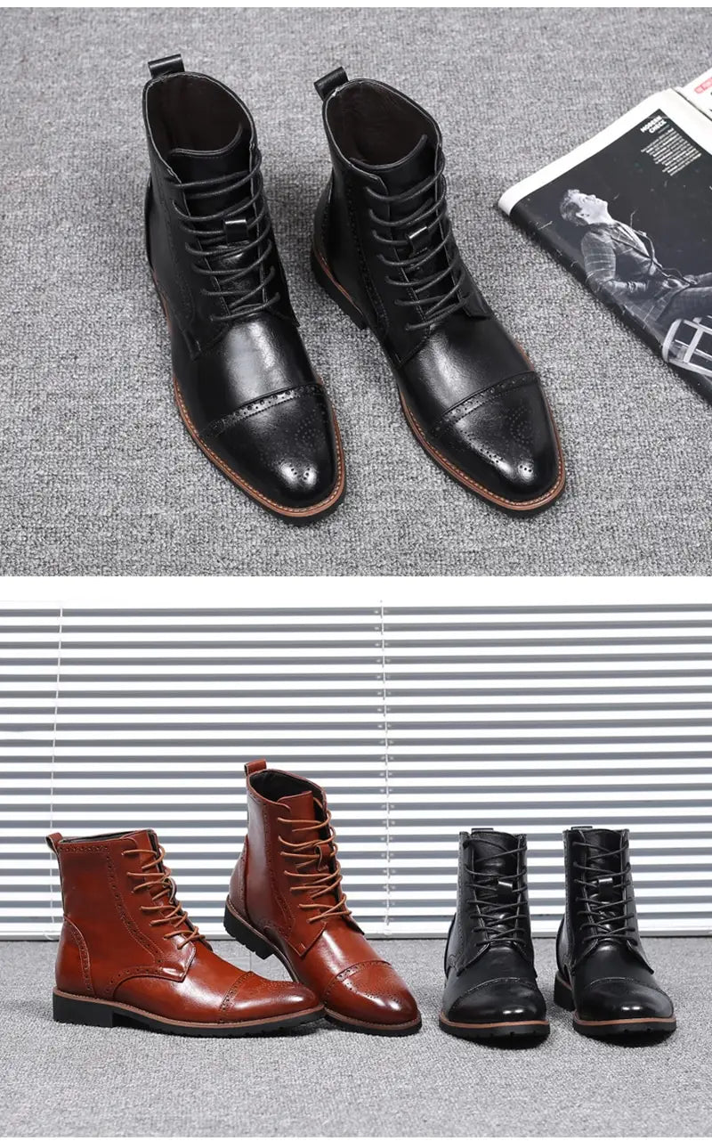 Plus size British style men’s boots leather boots men’s shoes