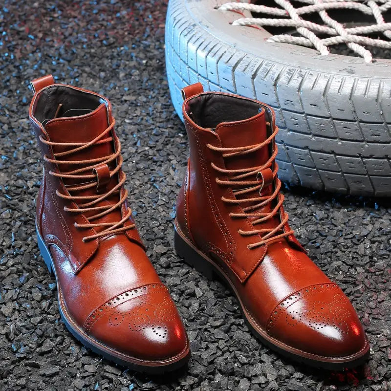 Plus size British style men’s boots leather boots men’s shoes