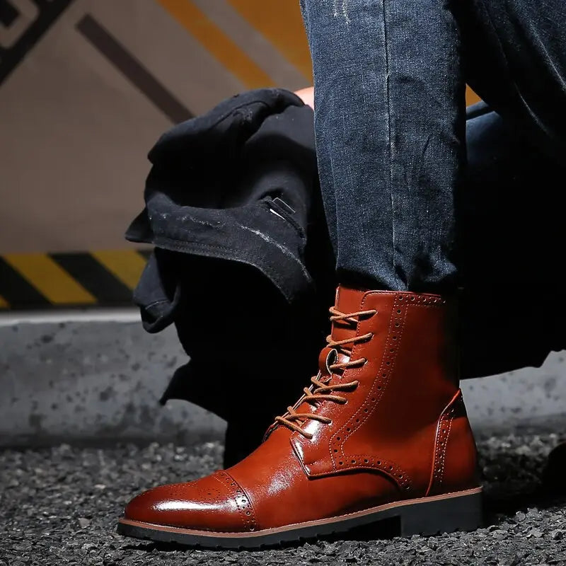 Plus size British style men’s boots leather boots men’s shoes