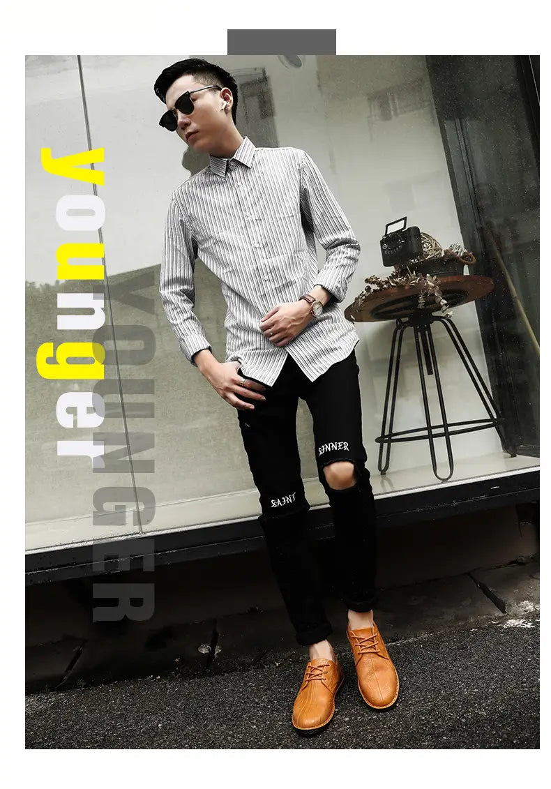 Men’s casual leather shoes men’s wild Peas