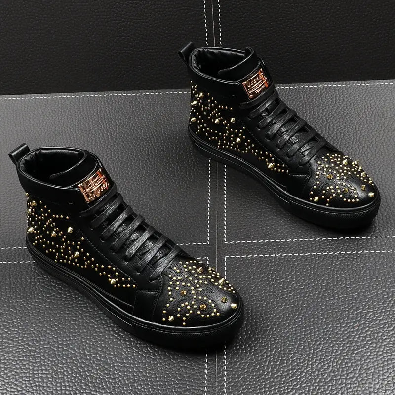 Men’s High-Top Shoes Rivet Personality Hip-Hop Trendy Shoes