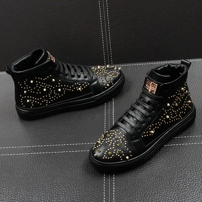 Men’s High-Top Shoes Rivet Personality Hip-Hop Trendy Shoes