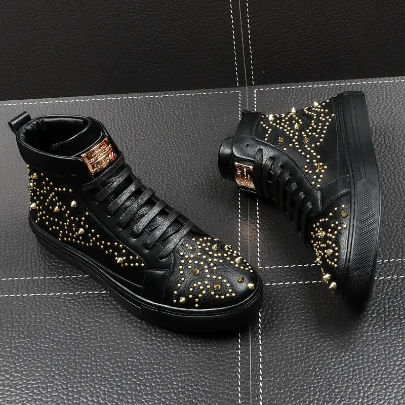Men’s High-Top Shoes Rivet Personality Hip-Hop Trendy Shoes