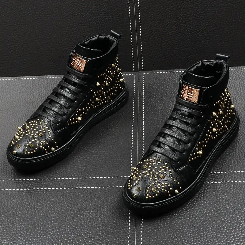 Men’s High-Top Shoes Rivet Personality Hip-Hop Trendy Shoes
