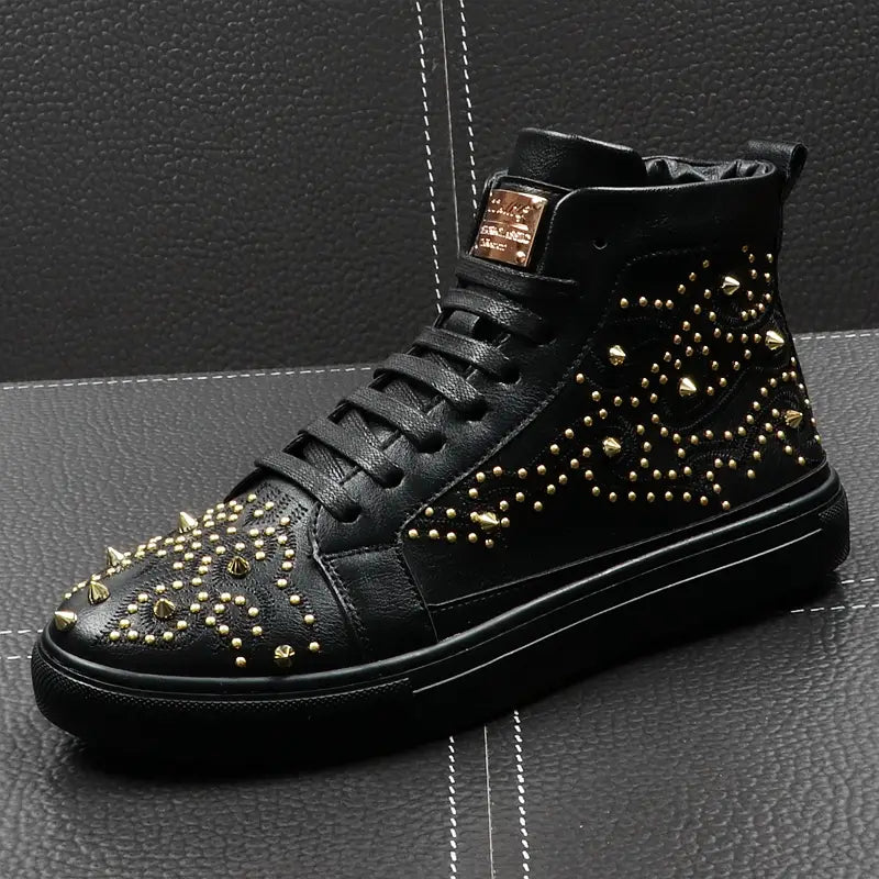 Men’s High-Top Shoes Rivet Personality Hip-Hop Trendy Shoes