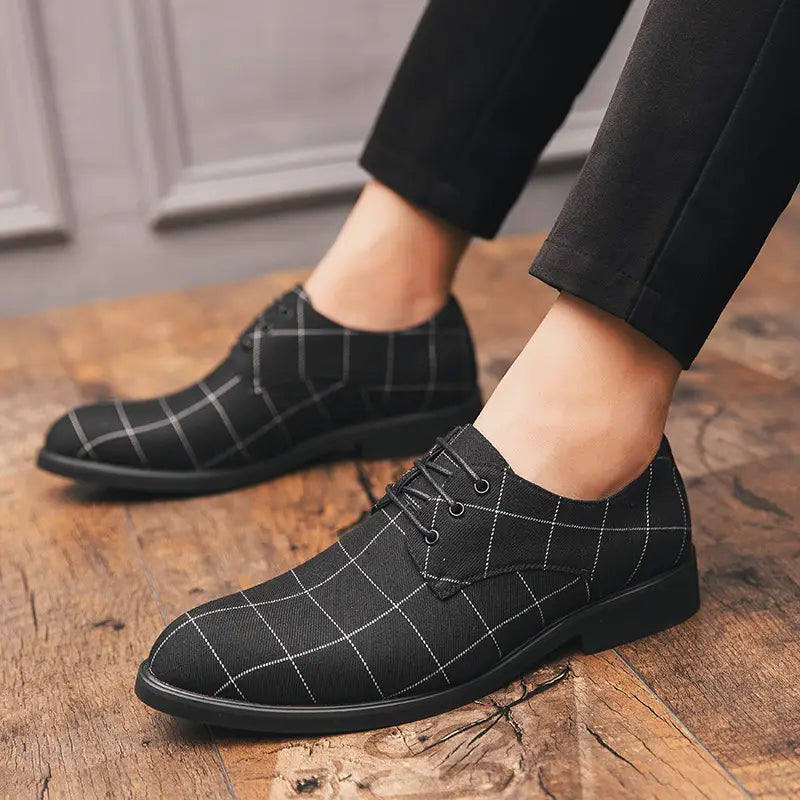Breathable casual checked leather shoes