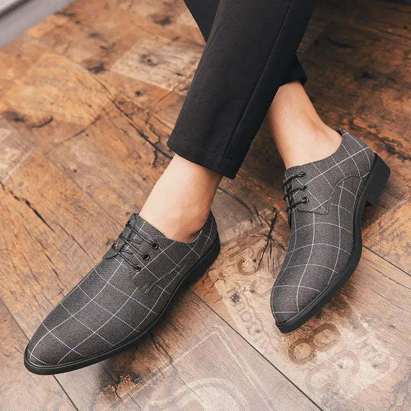 Breathable casual checked leather shoes