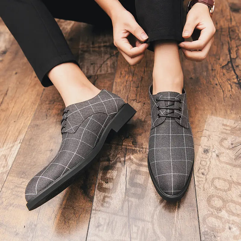 Breathable casual checked leather shoes