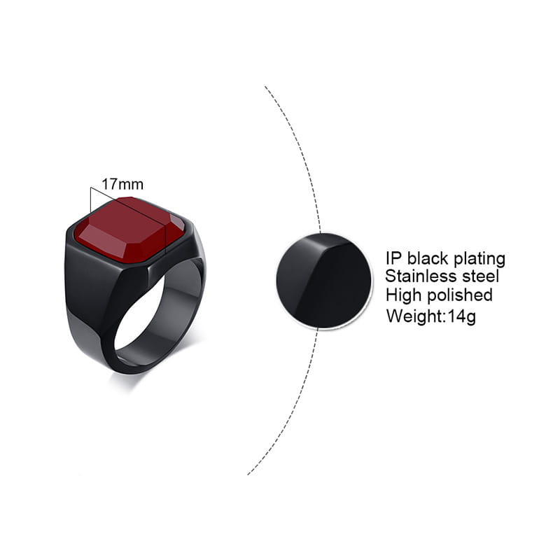 Men’s stainless steel black agate ring