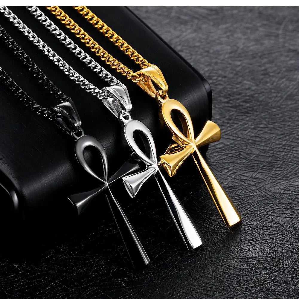 Cross-border e-commerce goods source European and American glossy stainless steel ancient Egyptian Cross man Necklace