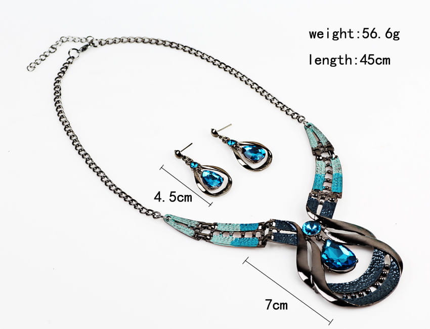 European and American jewellery suit exotic antique oil blue blue jewel necklace water drop suit earring clavicle chain