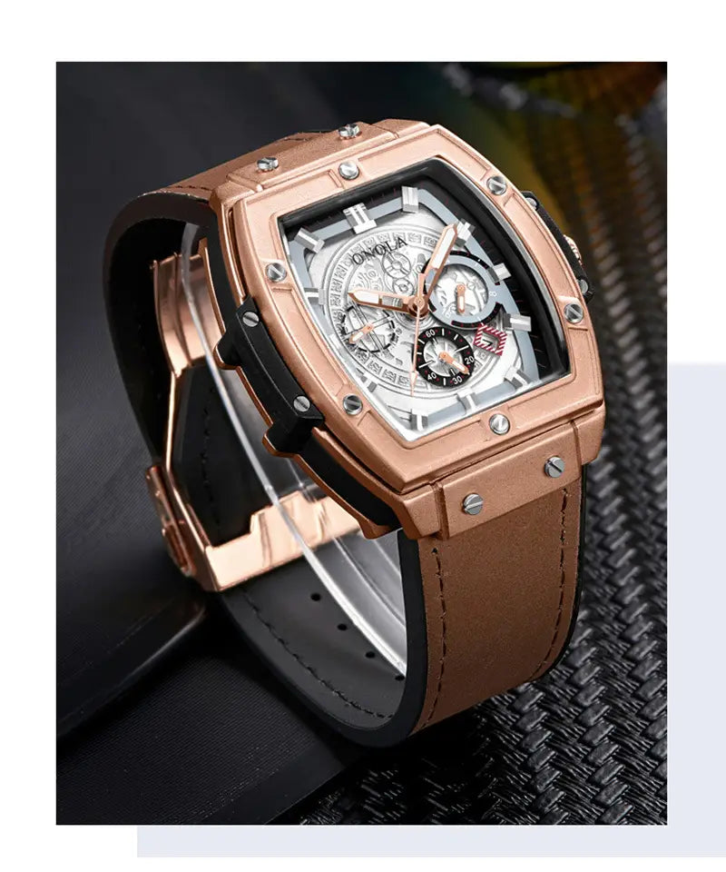 Barrel-shaped multi-function quartz men’s watch