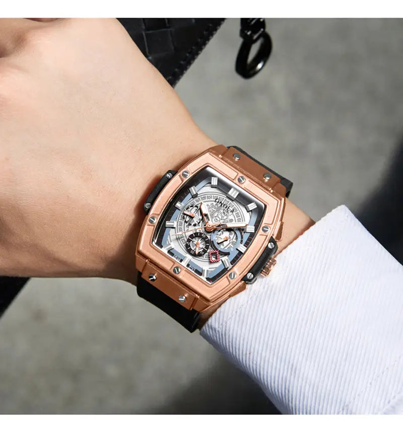 Barrel-shaped multi-function quartz men’s watch