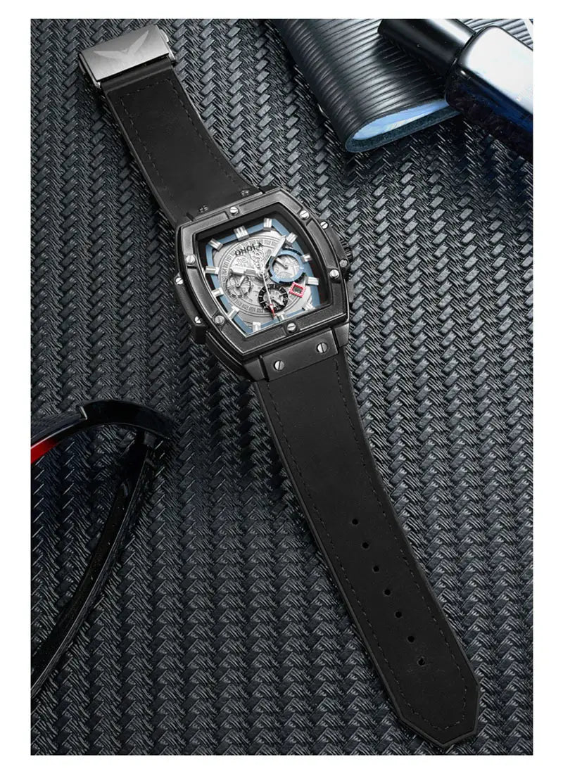 Barrel-shaped multi-function quartz men’s watch