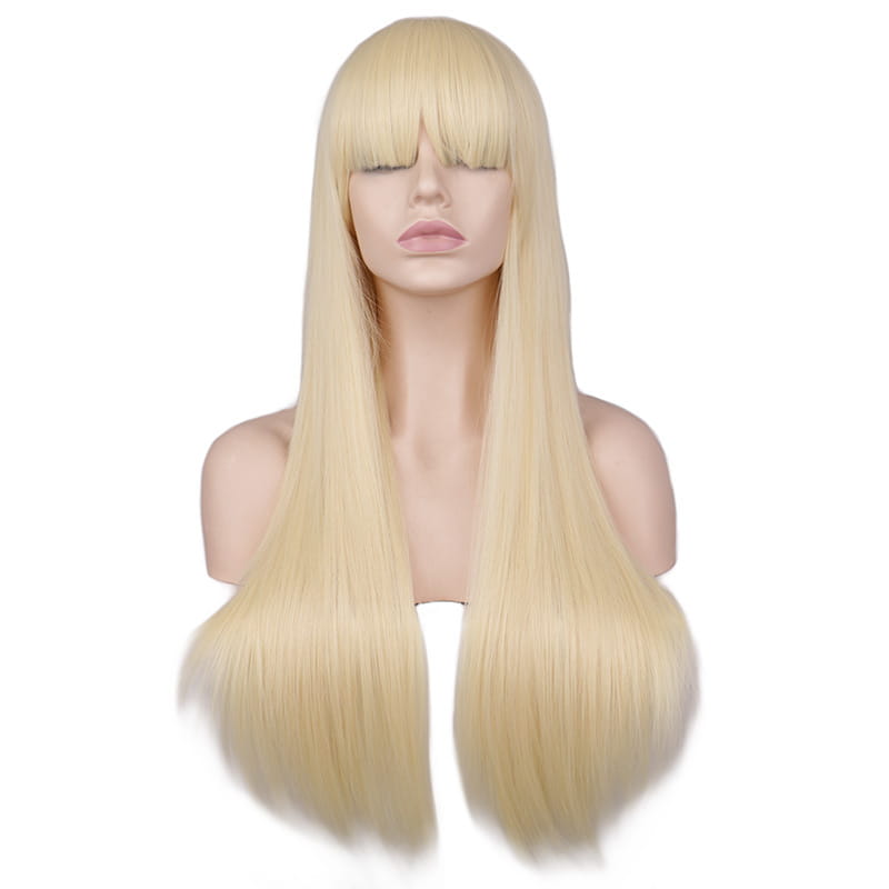 Wig female light pink long straight bangs wig high temperature silk wig fashion wig cross-border exclusive