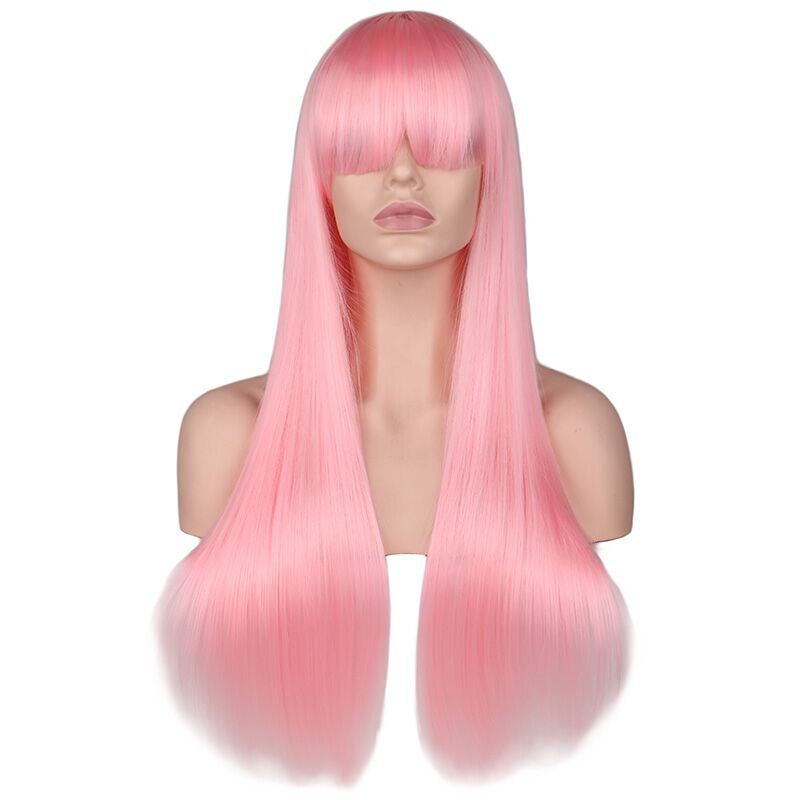 Wig female light pink long straight bangs wig high temperature silk wig fashion wig cross-border exclusive