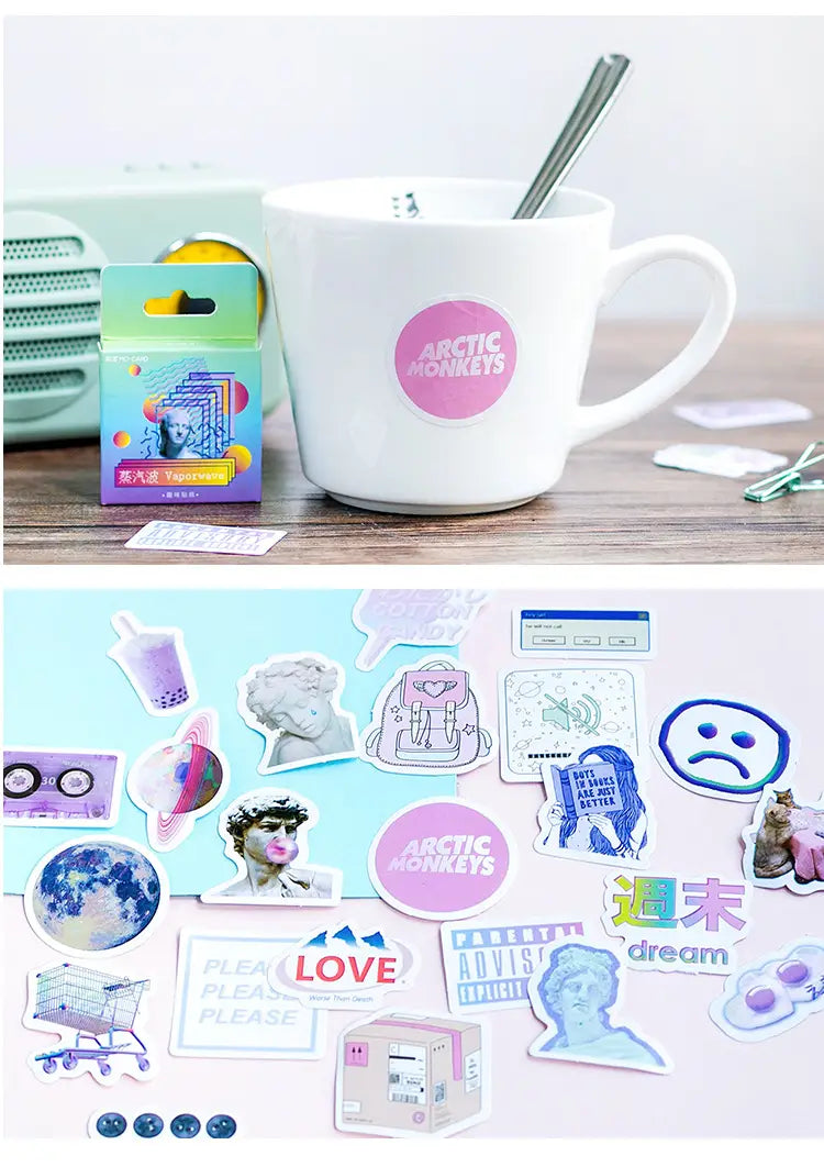 Aesthetic sticker collection from Sticker Sticker featuring 46 vibrant sheets.