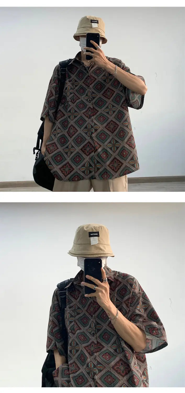 Retro Drape Long-sleeved Floral Shirt Casual Loose Men