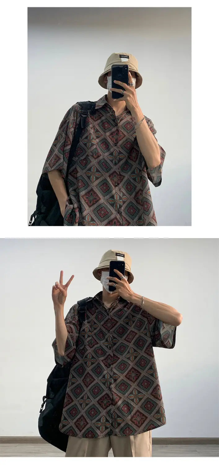 Retro Drape Long-sleeved Floral Shirt Casual Loose Men