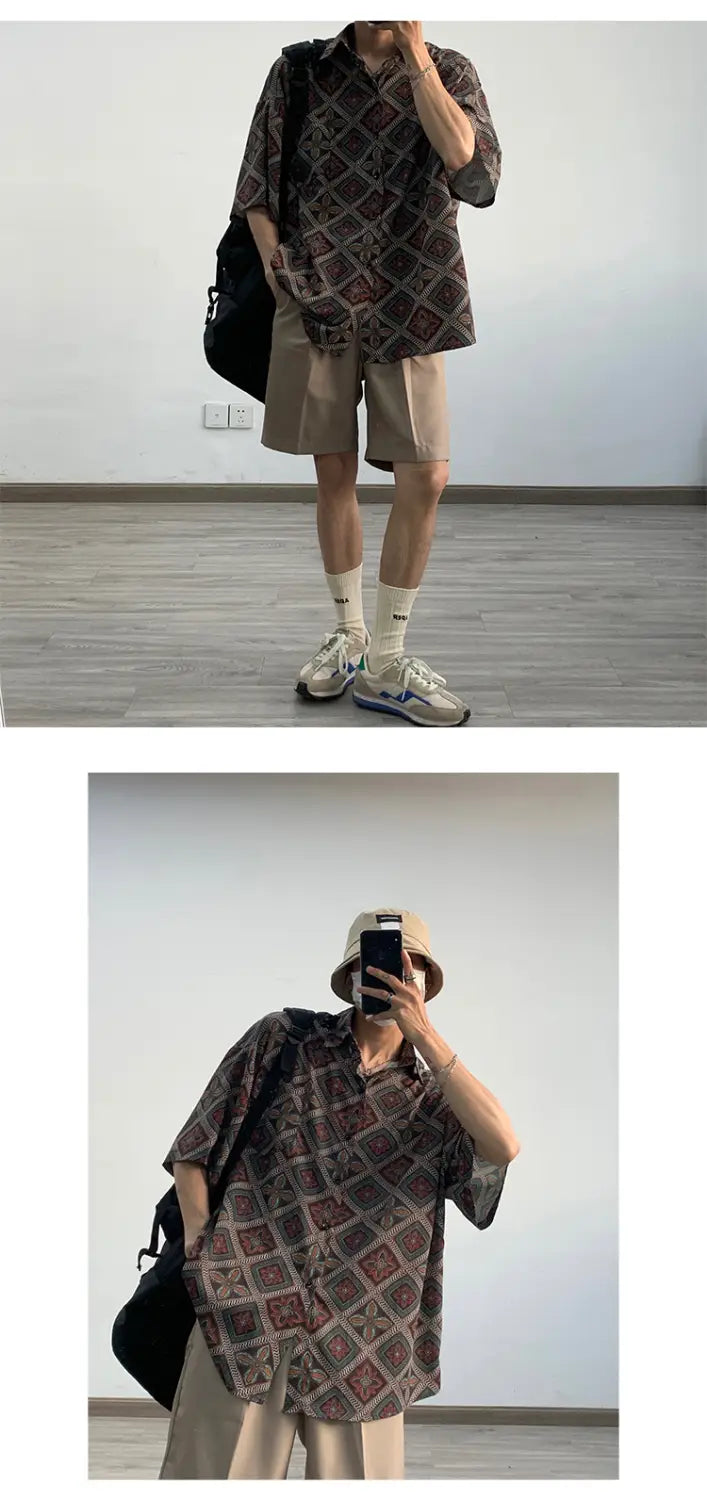 Retro Drape Long-sleeved Floral Shirt Casual Loose Men