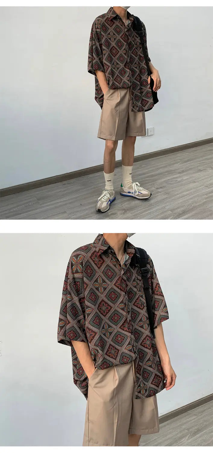 Retro Drape Long-sleeved Floral Shirt Casual Loose Men