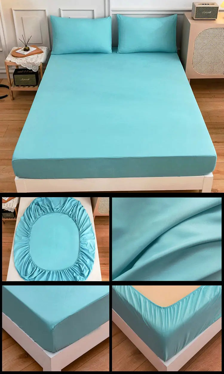 Aqua fitted bed sheet set from Students Cotton Bed Sheets with pillowcase included.