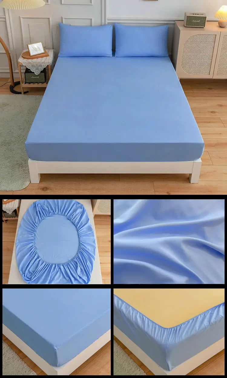 Light blue fitted bed sheet set from Students Cotton Bed Sheets with pillow case.