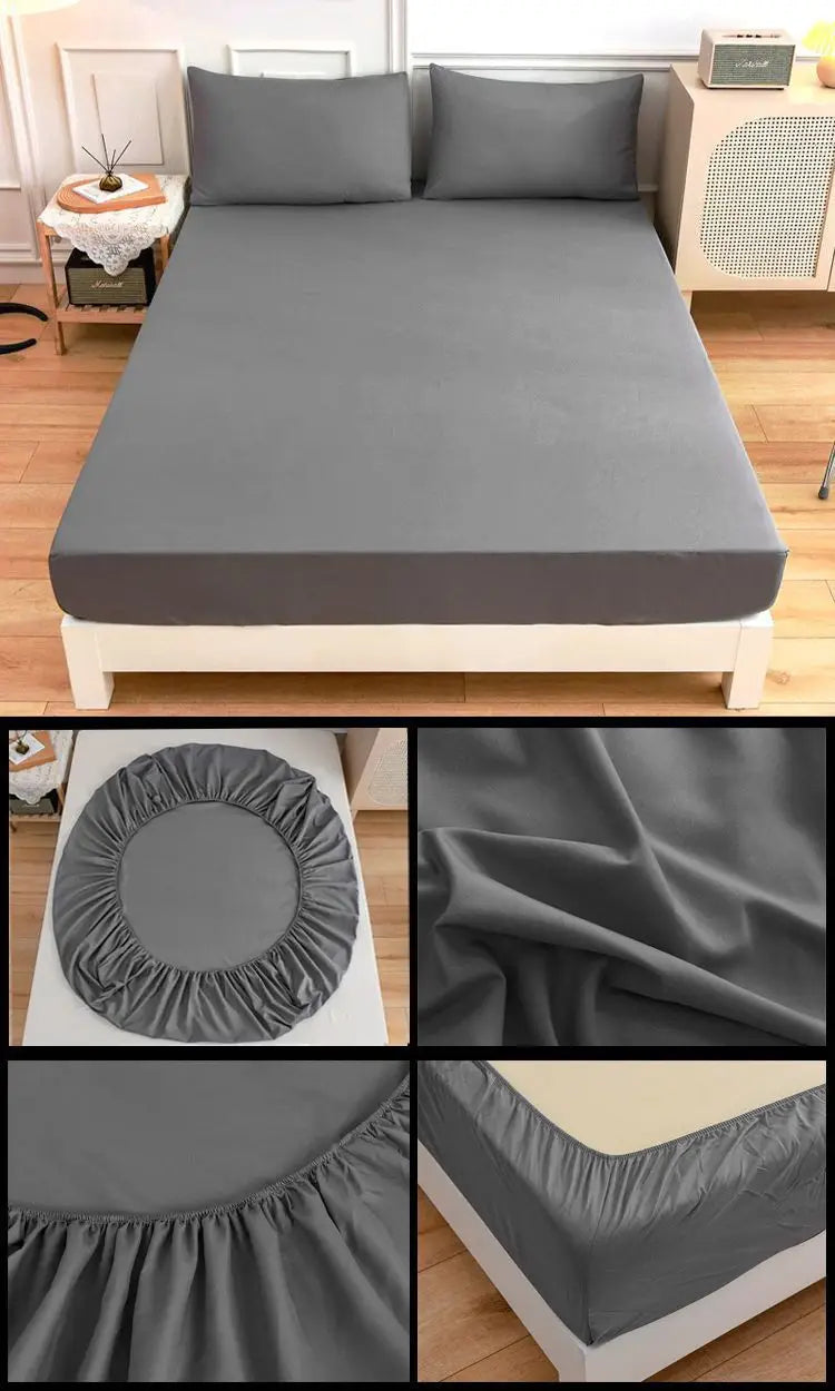 Gray fitted bed sheet set for Students Cotton Bed Sheets with pillow case included.
