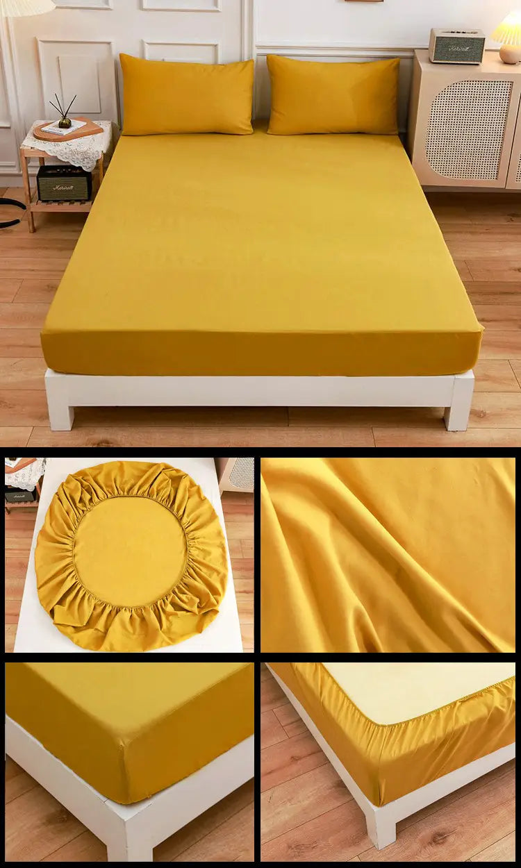 Mustard yellow fitted sheet set from Students Cotton Bed Sheets with pillow case.