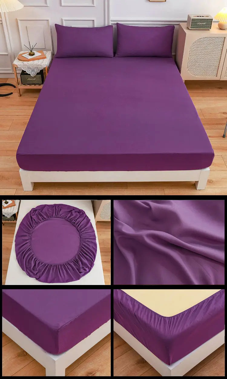 Purple fitted bed sheet set from Students Cotton Bed Sheets with pillowcase.