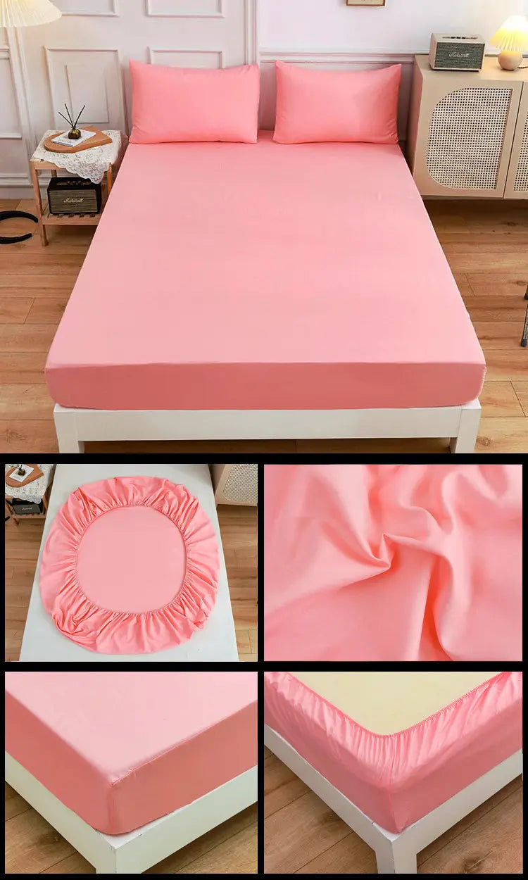 Pink fitted sheet set from Students Cotton Bed Sheets with pillowcase included.