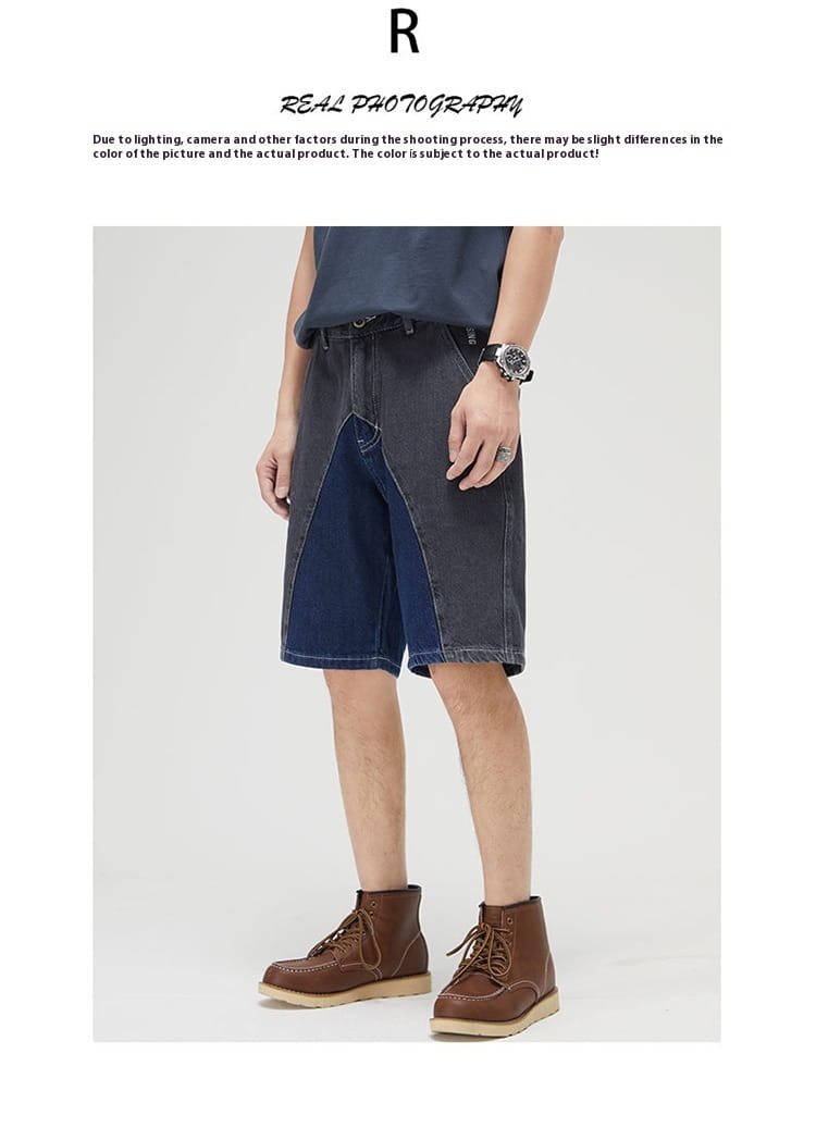 Men’s Casual Patchwork Denim Shorts