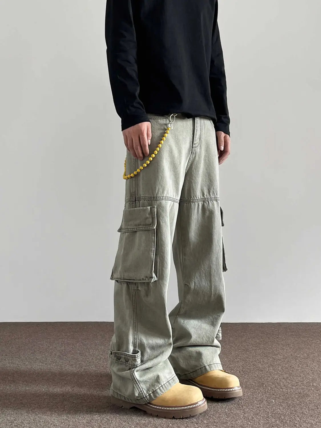 Large Pocket Denim Overalls Men’s Straight Flared Trousers