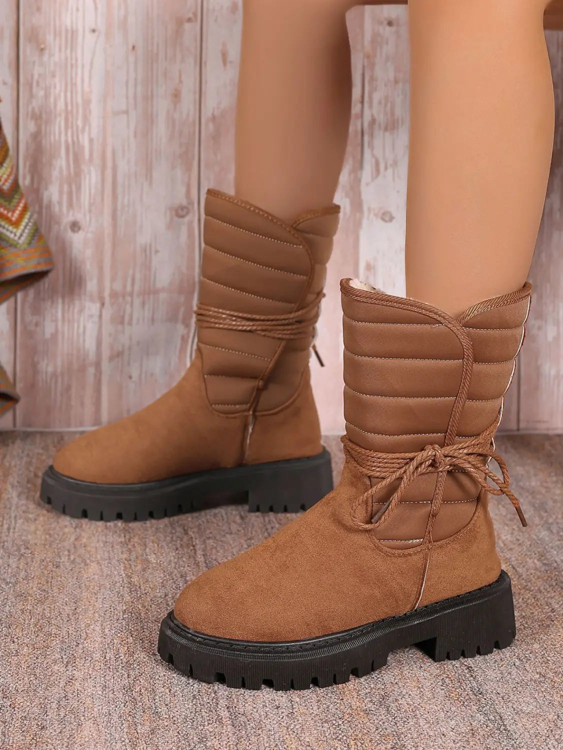 Fashion Mid-calf Snow Boots With Lace-up Design Winter Warm Thickened Low-heeled Boot Women’s Casual Shoes Outdoor