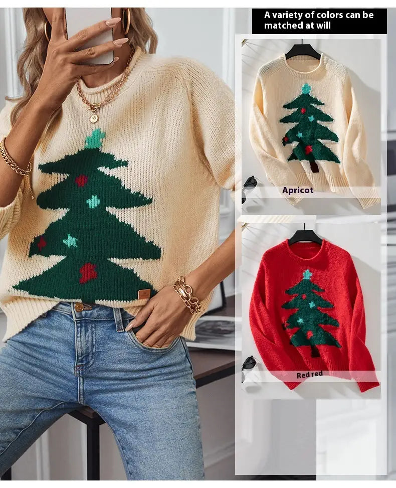 Christmas Tree Pullover Women’s Round Neck Loose Sweater