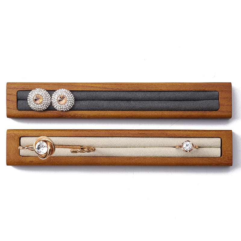 Solid Wood Microfiber Jewellery Rack with Elastic Ring Holder for organized accessories.
