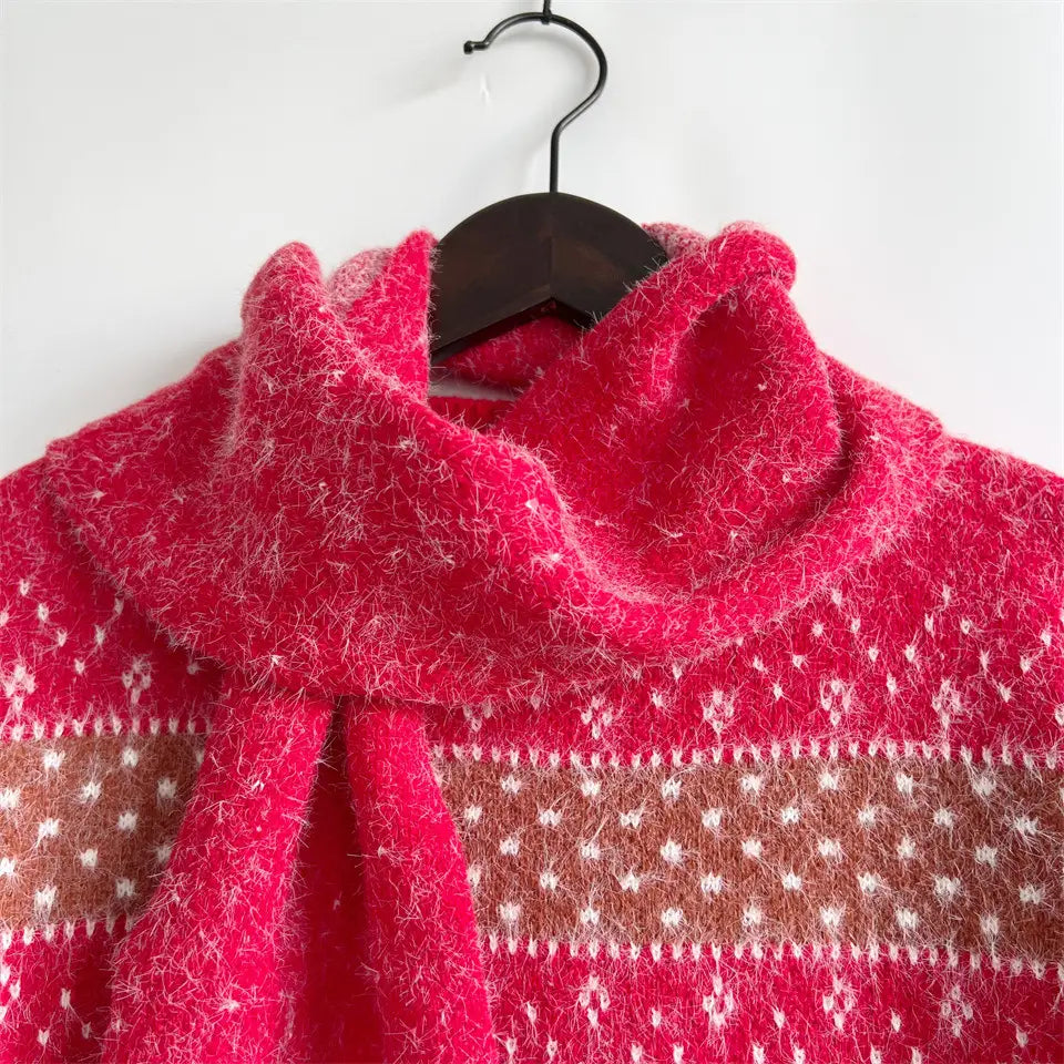 Women’s Fashion Round Neck Long Sleeve Deer Snowflake Jacquard Christmas Sweater