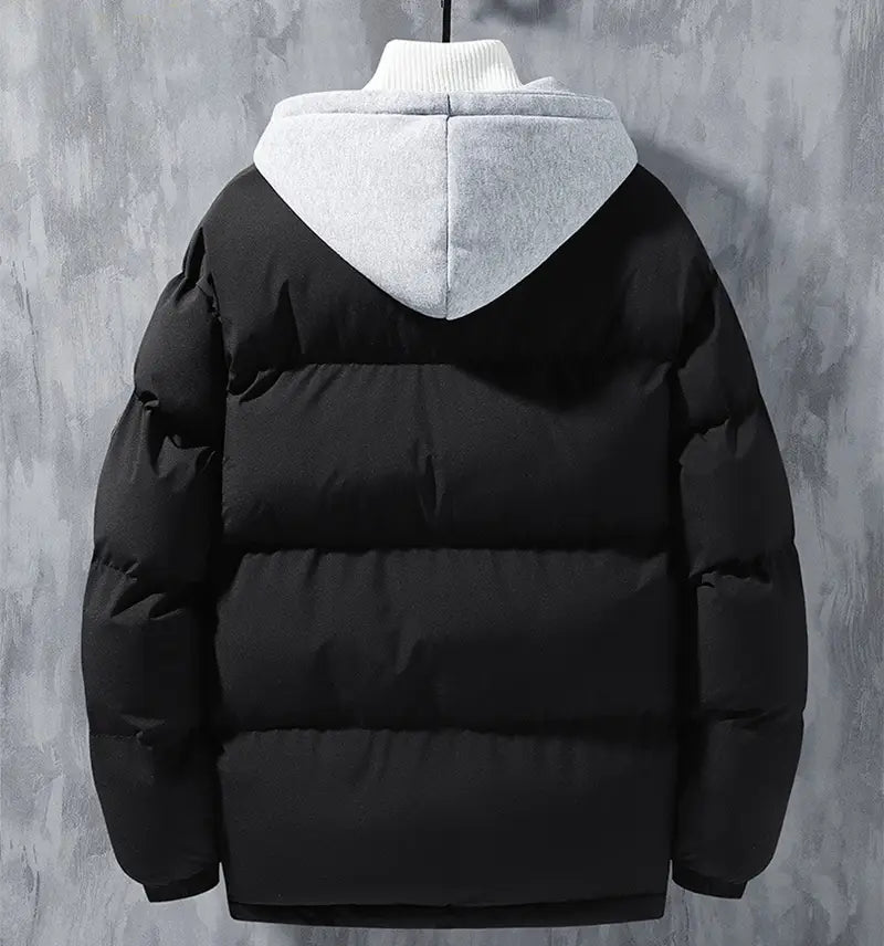 Fashion Hooded Jacket Men Winter Windproof Thickened Two-piece Coat Solid Leisure Sports Cotton Jacket