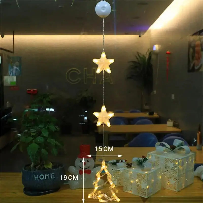 Christmas 3pcs LED Light Star Xmas Tree Hanging Sucker Lamp Window Ornaments Decoration For Home Xmas Navidad New Year