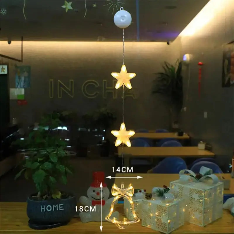 Christmas 3pcs LED Light Star Xmas Tree Hanging Sucker Lamp Window Ornaments Decoration For Home Xmas Navidad New Year