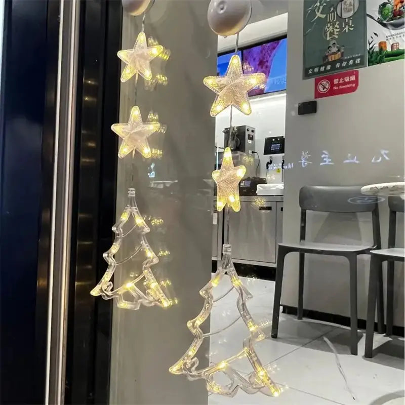 Christmas 3pcs LED Light Star Xmas Tree Hanging Sucker Lamp Window Ornaments Decoration For Home Xmas Navidad New Year