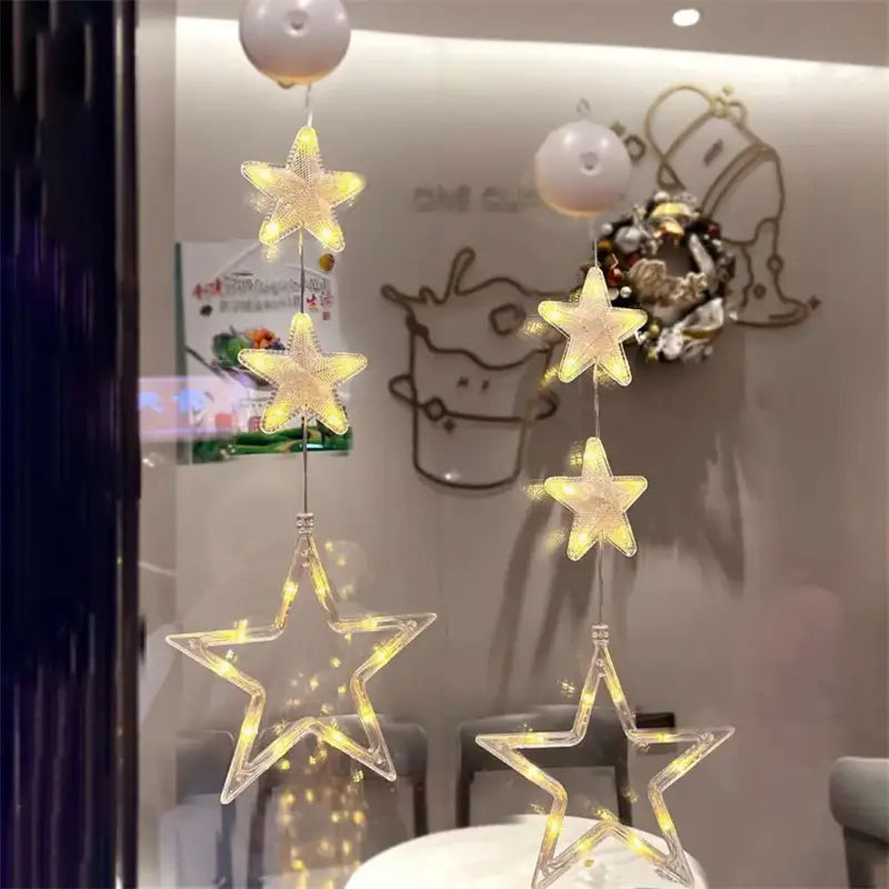 Christmas 3pcs LED Light Star Xmas Tree Hanging Sucker Lamp Window Ornaments Decoration For Home Xmas Navidad New Year