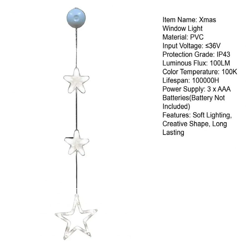 Christmas 3pcs LED Light Star Xmas Tree Hanging Sucker Lamp Window Ornaments Decoration For Home Xmas Navidad New Year